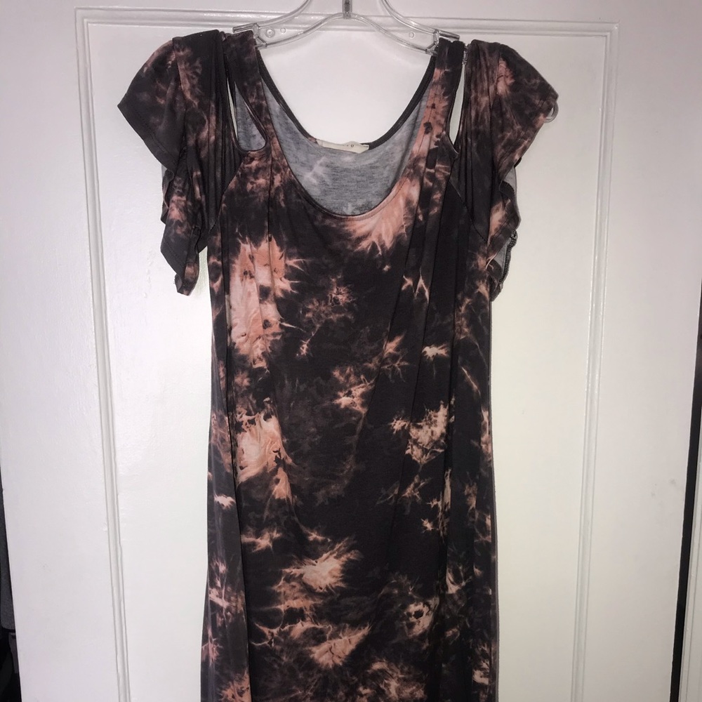 Entro Gray & Pink Tie-dye Off the Shoulder Dress